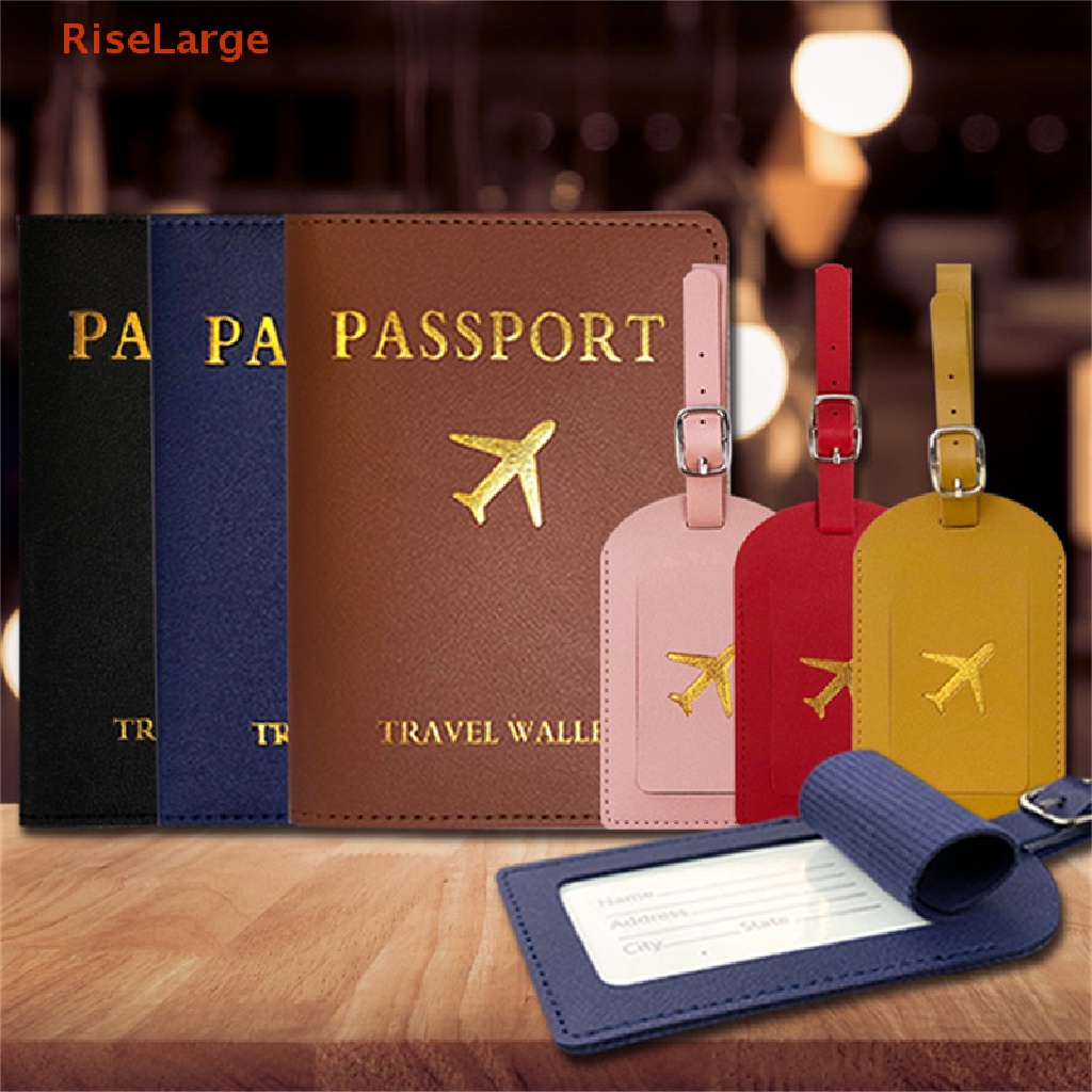 [RiseLarge] Simple Passport Holder And Luggage Tag Leather Travel Sets