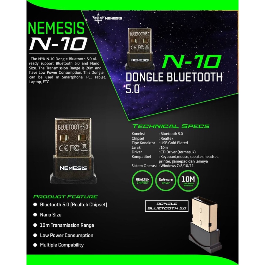 NYK Nemesis N10 / N-10 Bluetooth Dongle 5.0 Garansi Resmi - Gambar 4