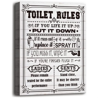 BBTO Bathroom Rules Wall Decor Black and Gold Bathroom Signs Decor Wooden  Fun