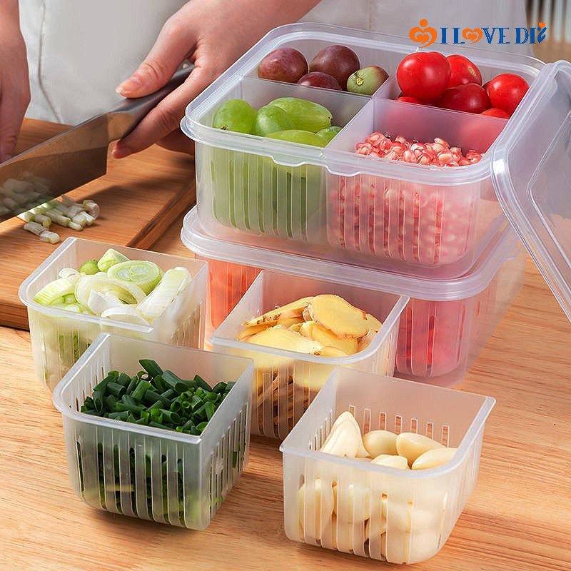 Kitchen Transparent Double Drain Storage Box with Lids/ Ingredients Box