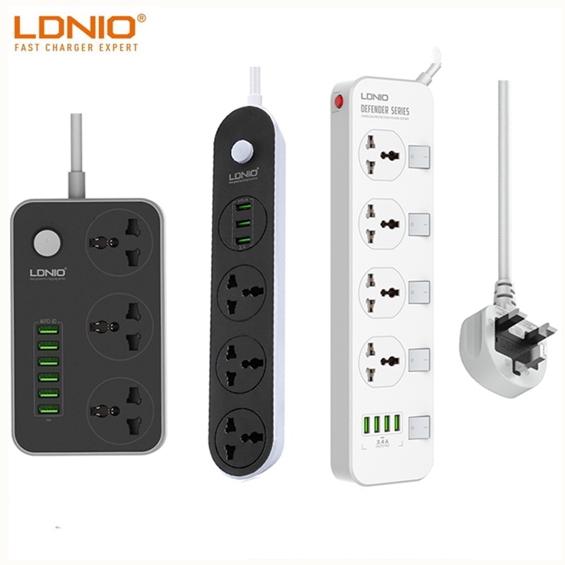LDNIO power strip EU/ UK/ US/ plug power board switch 4 sockets 4 USB