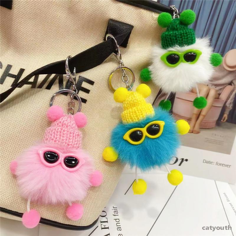 Pompom Keychain Cute Fluffy Plush Doll Keychains Women Girl Bags ...