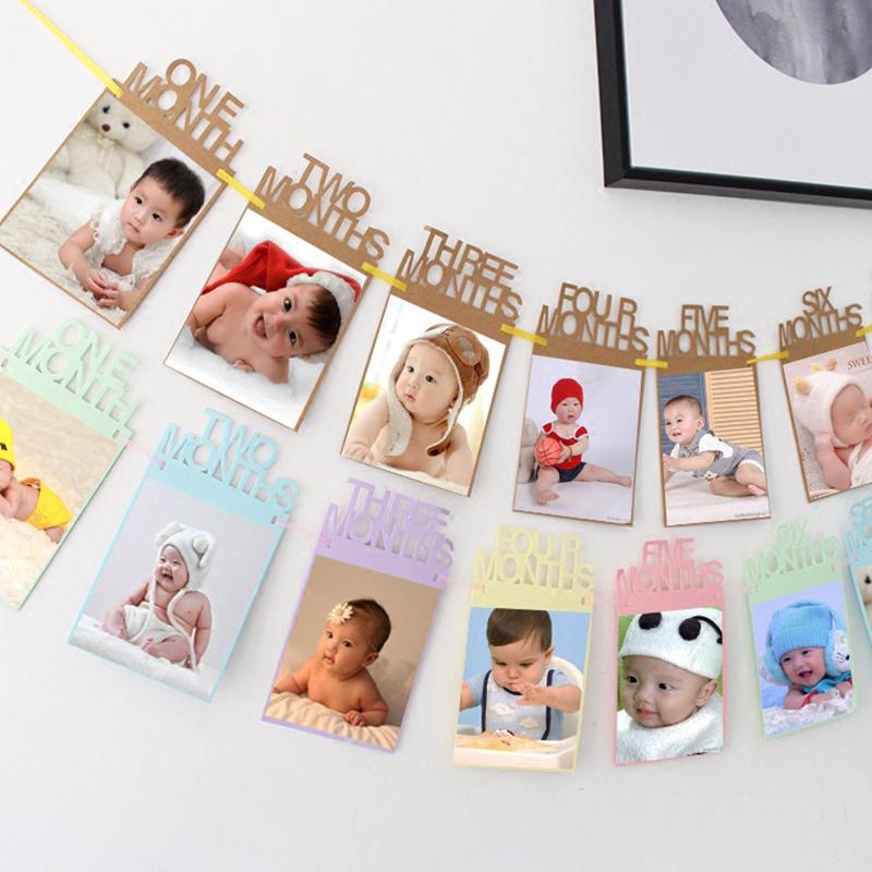 Baby Photo Folder Kraft Paper Frame Pull Flag Birthday Party ...