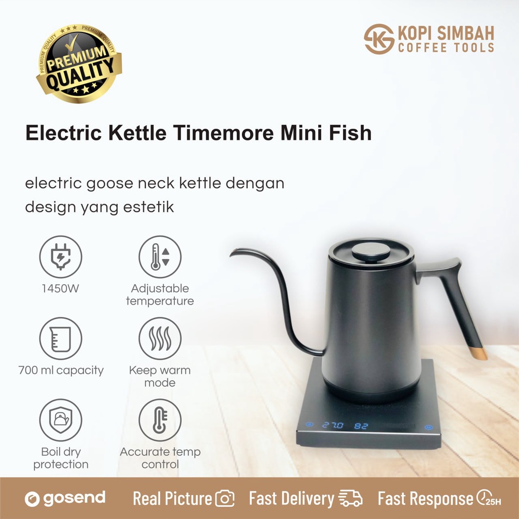 Electric Goose Neck Kettle TIMEMORE Mini Fish Teapot Pour Over Coffee