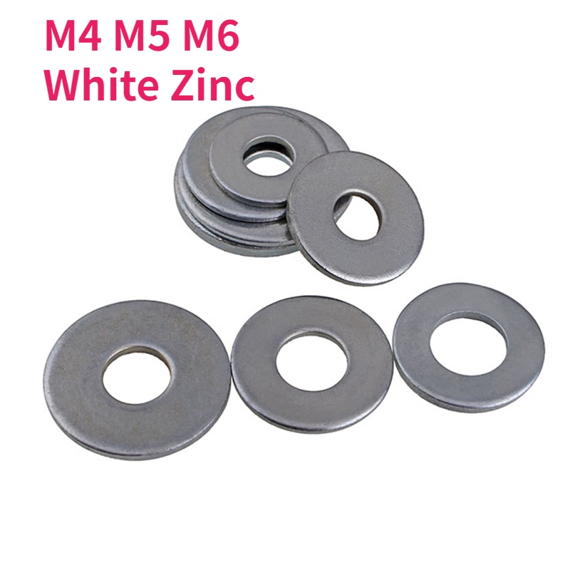 M4 M5 M6 White Zinc Flat Washer for Screw Bolt Plain Gasket Shopee