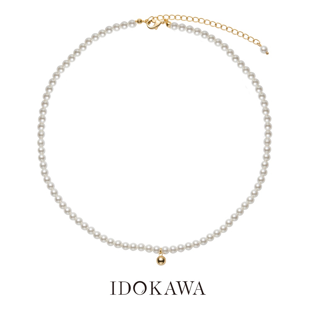 IDOKAWA Pearl 925 Silver Gilded Pearl Mermaid Girl Series Ultimate Attraction Gold White Beads Noble Retro Collar Pearl Chain NL3005YW