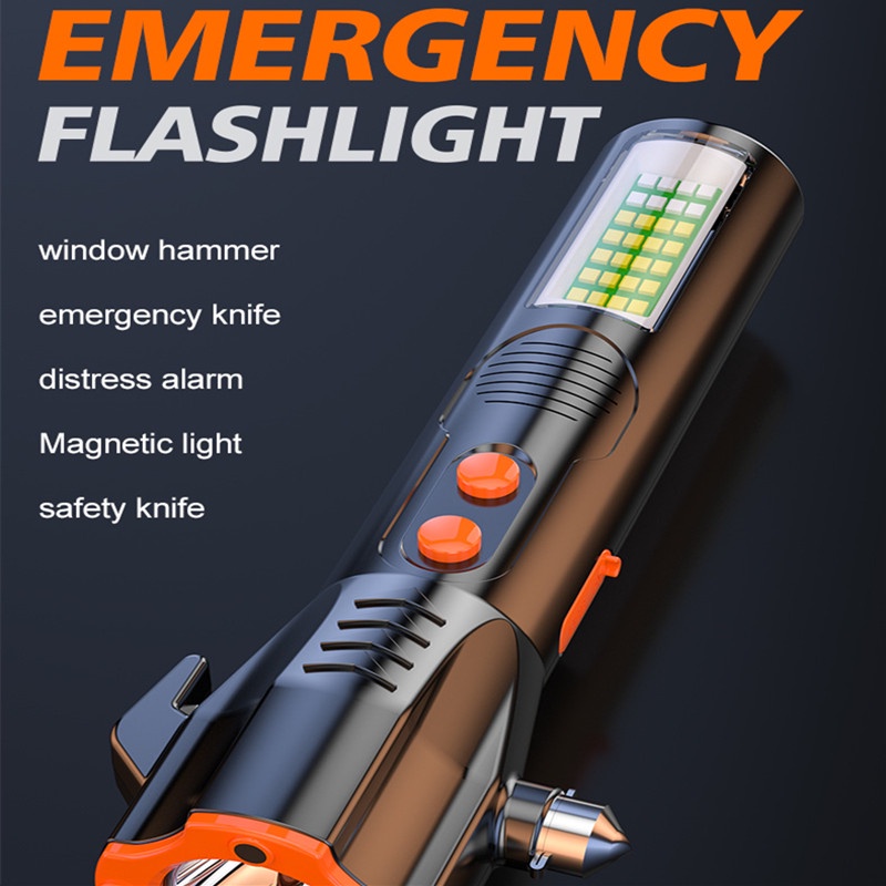 Multi-function bright flashlight vehicle-mounted safety hammer ...