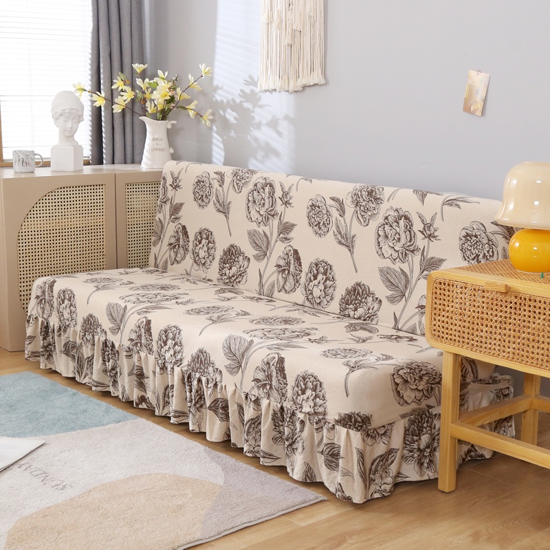 Universal Fold Armless Sofa Bed Cover With Skirt Elastic Without