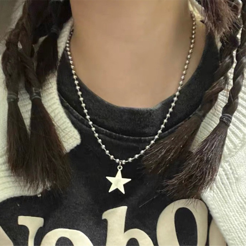 Vintage Y2k Style Necklace Women Daily Personality Fashion Versatile Five-pointed Star Clavicle Chain Simple High-level Jewelry Gift for Friends