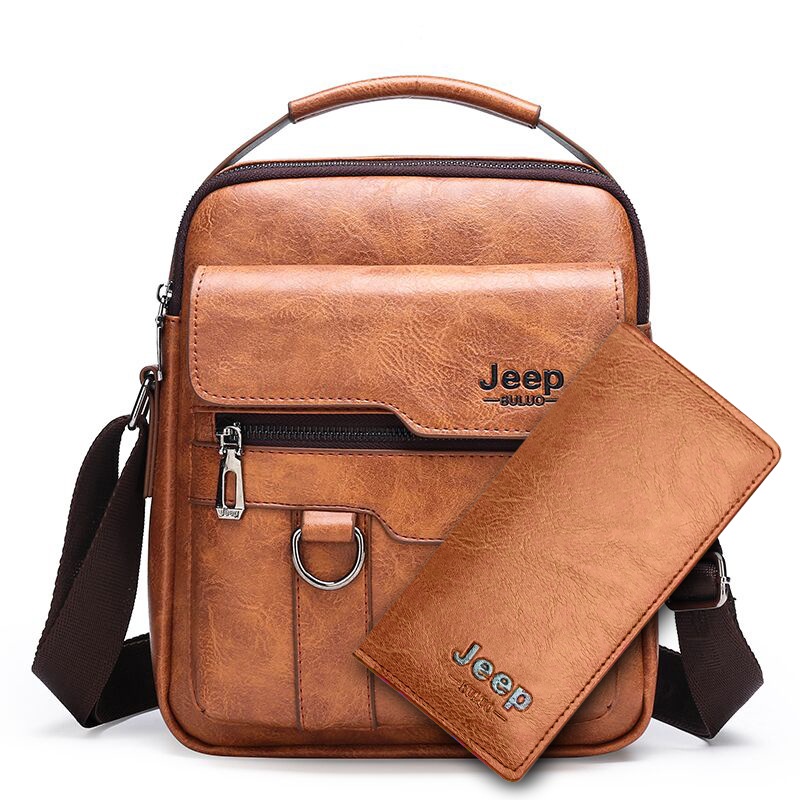 JEEP BULUO PU Solid Color Soft Face Men's Shoulder Crossbody Bag