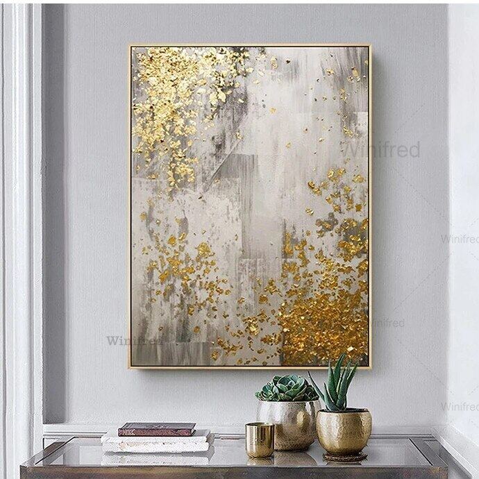 Abstract Gold Canvas Print Painting Minimalist Golden Poster Home Decor ...