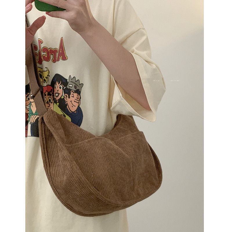 Hundred Ins Crossbody Bag Women's New Tide Fashion Corduroy Dumpling Bag Niche Single Shoulder Bag Saddle Bag