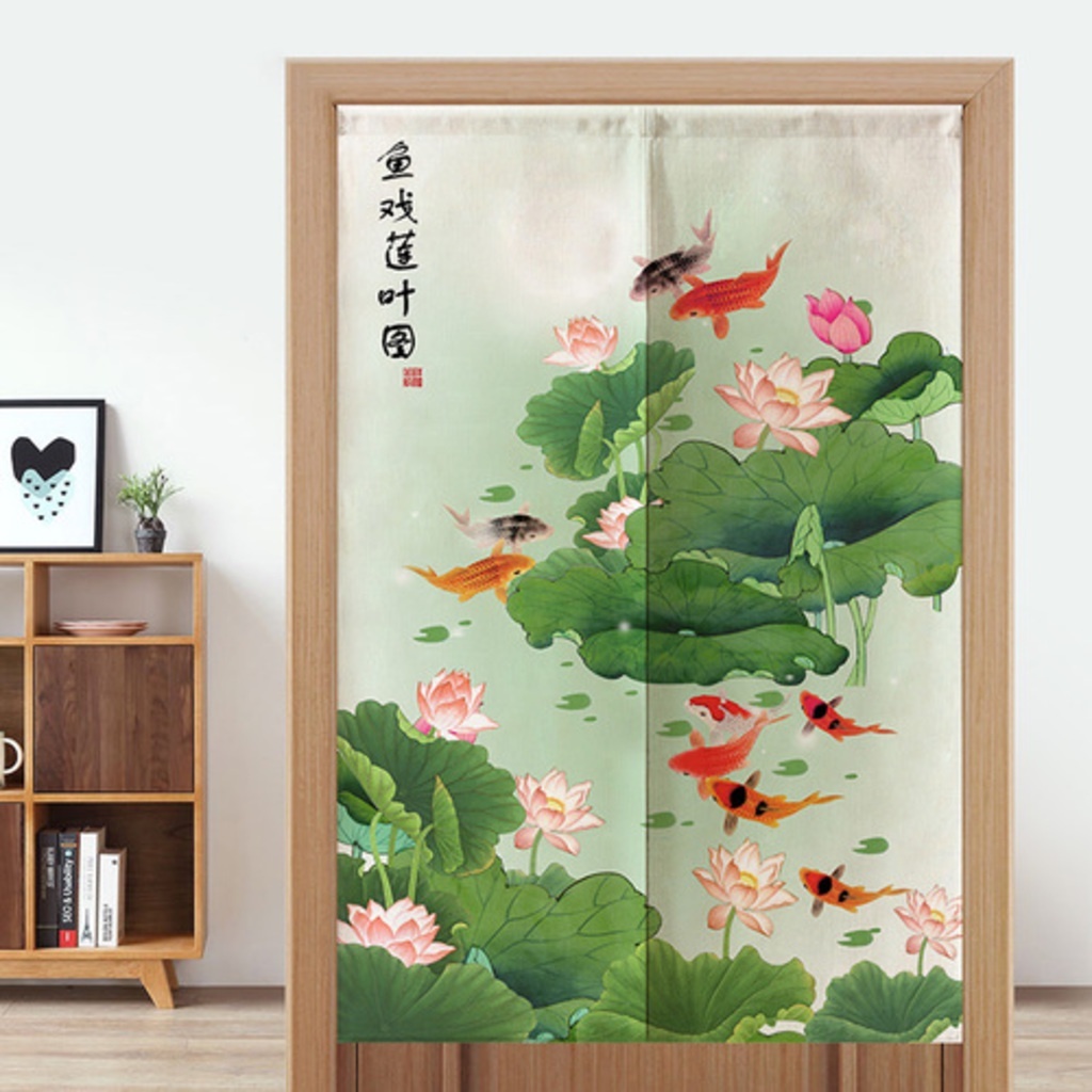 Chinese Door Curtain Nine Fish Pattern Hanging Curtain Bedroom Half