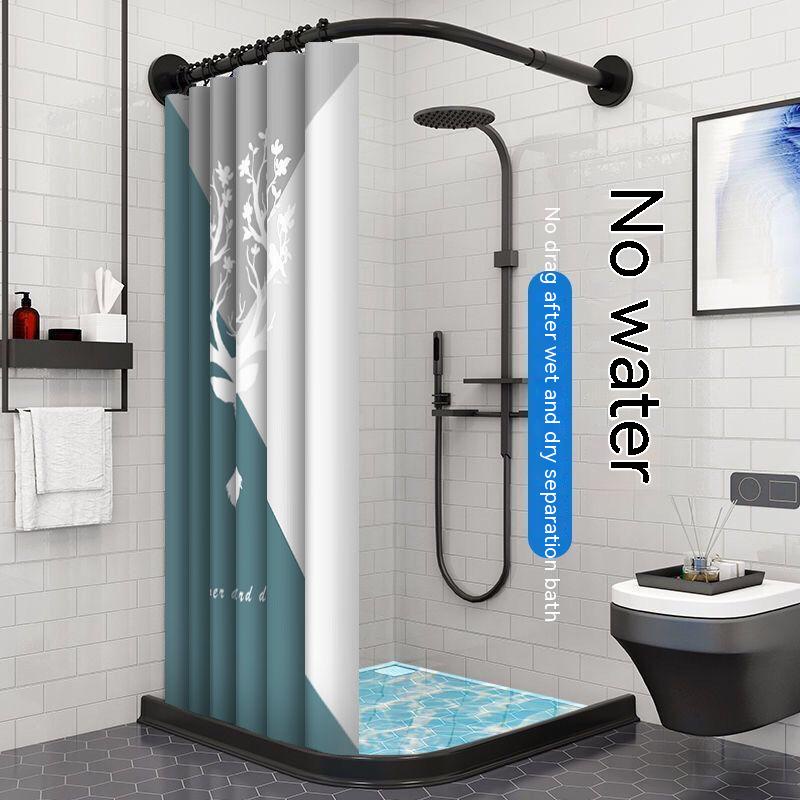 Toilet Shower Curtain Rod PerforationFree Telescopic Bathroom Curved U