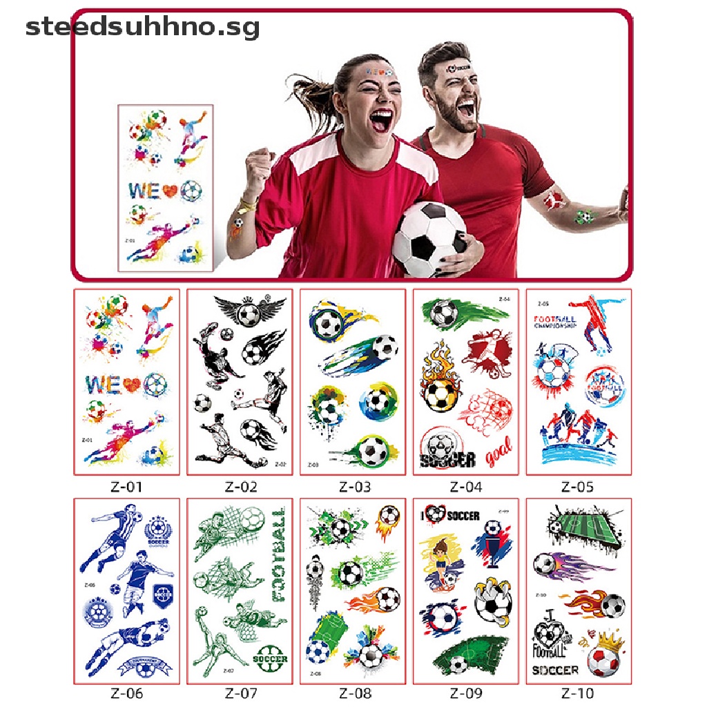 STE 10 Sheets Kids Temporary Tattoos Football Soccer Fan Fake Tattoo