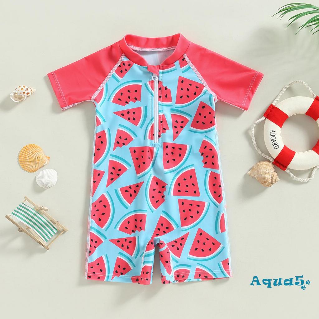 AQQ-Kids Girls Bikini, Short Sleeve Zipped Watermelon Print Patchwork ...