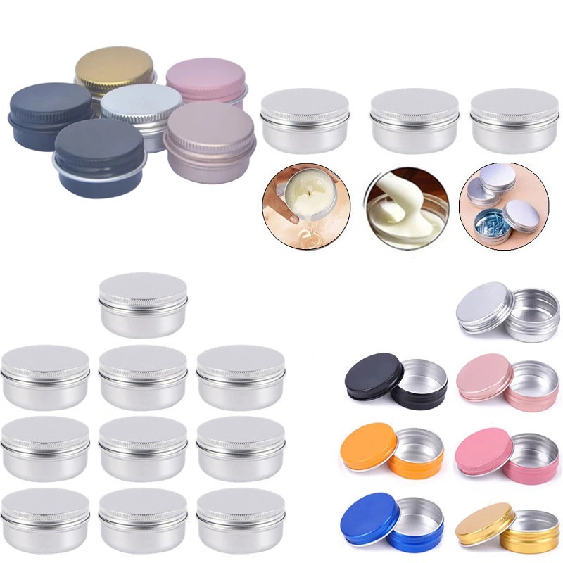 Round Aluminum Box Tin Cans / Screw Top Lid Storage Beard Lip Balm Oil ...