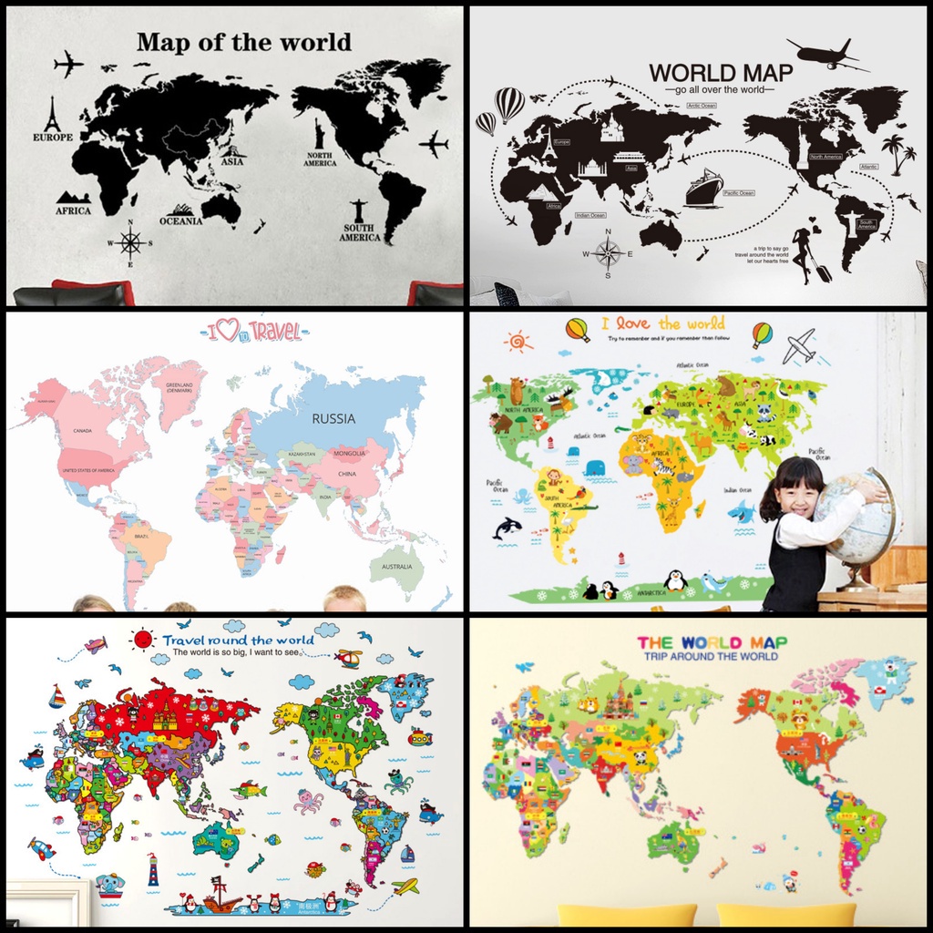 Adek Wallsticker Map Of The World World World Map Wall Sticker ...