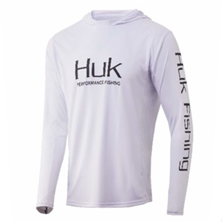 HUK Fishing Long Sleeve T Shirt With UPF 50 Hood, Sun Protection