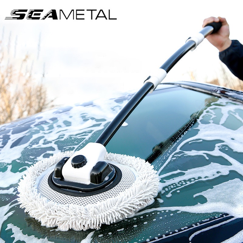 SEAMETAL Car Wash Mop Retractable Curved Handle Cleaning Mops Wet and Dry Car Cleaning Mop
