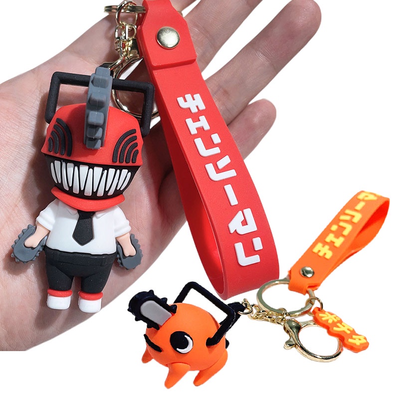 Chainsaw Man Keychains for Women Cute Cartoon Silicone Anime Keyrings