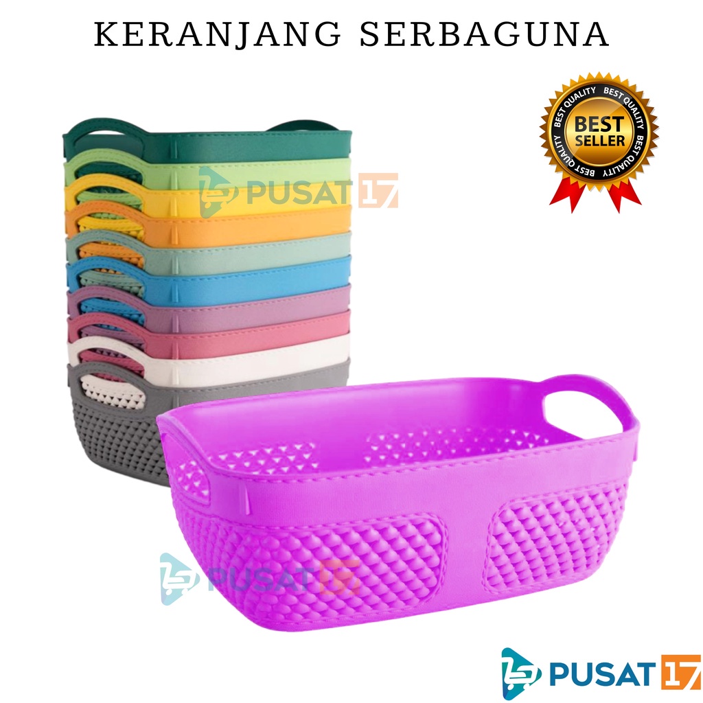 PUSAT17 KERANJANG ANYAM PLASTIK SERBAGUNA / KERANJANG MULTIFUNGSI / KOTAK TEMPAT RAK PENYIMPANAN ATK SABUN MAKEUP / STORAGE BOX MINI CONTAINER ORGANIZER
