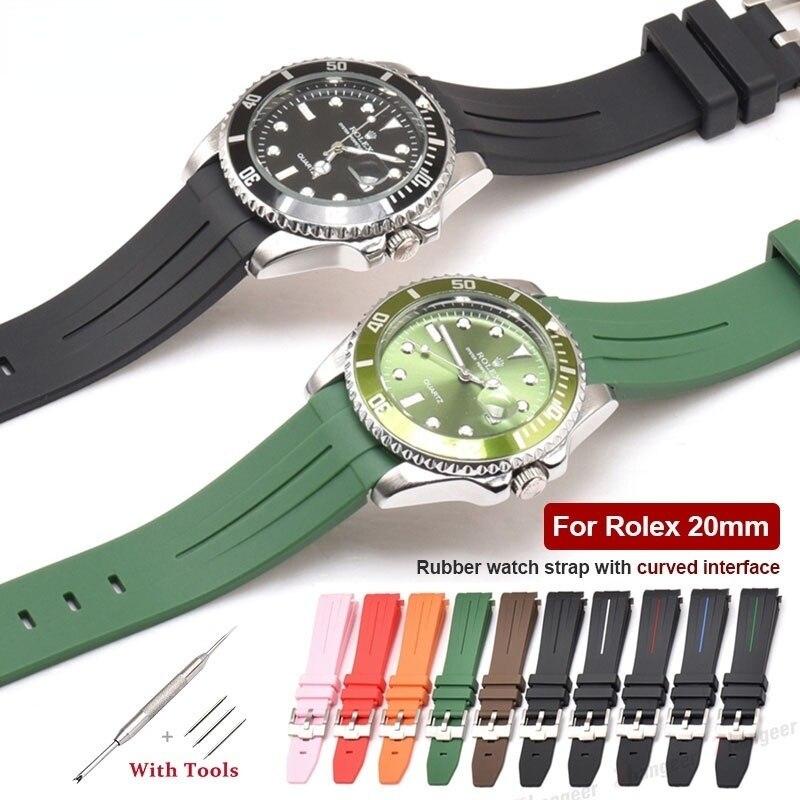 Silicone Watchband Curved End 20mm 22mm 21mm Rubber Watch Band For