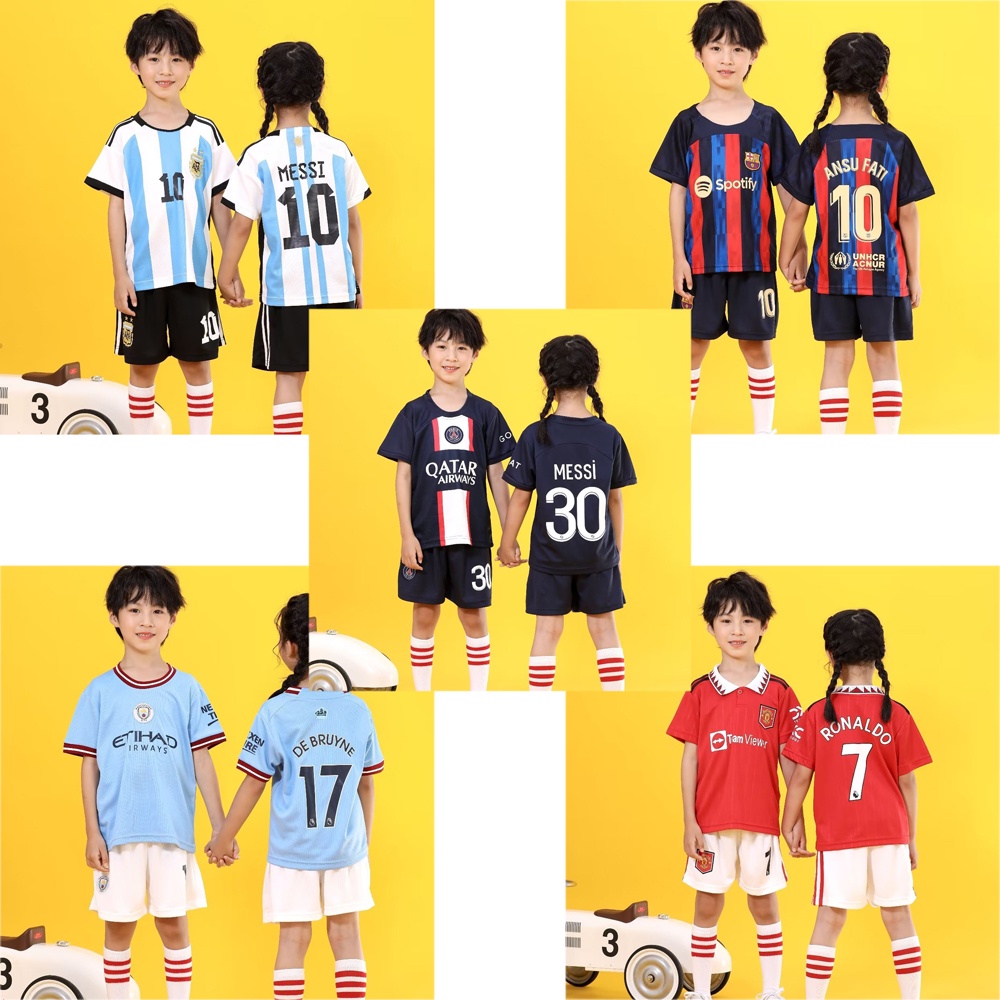 Football Jersey Sets for Kids Messi Ronaldo Children Soccer Uniform