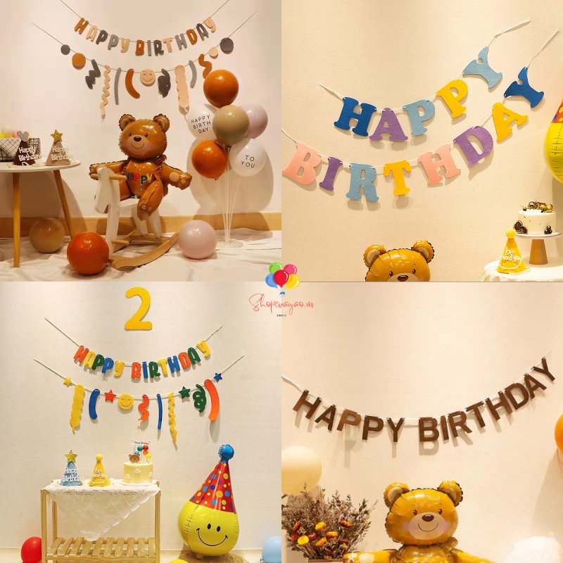 Happy birthday string with colorful felt fabric, Korean style birthday ...