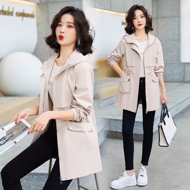 Spring And Autumn Thin Trench Coat Women s Long hooded Coat Shopee Singapore