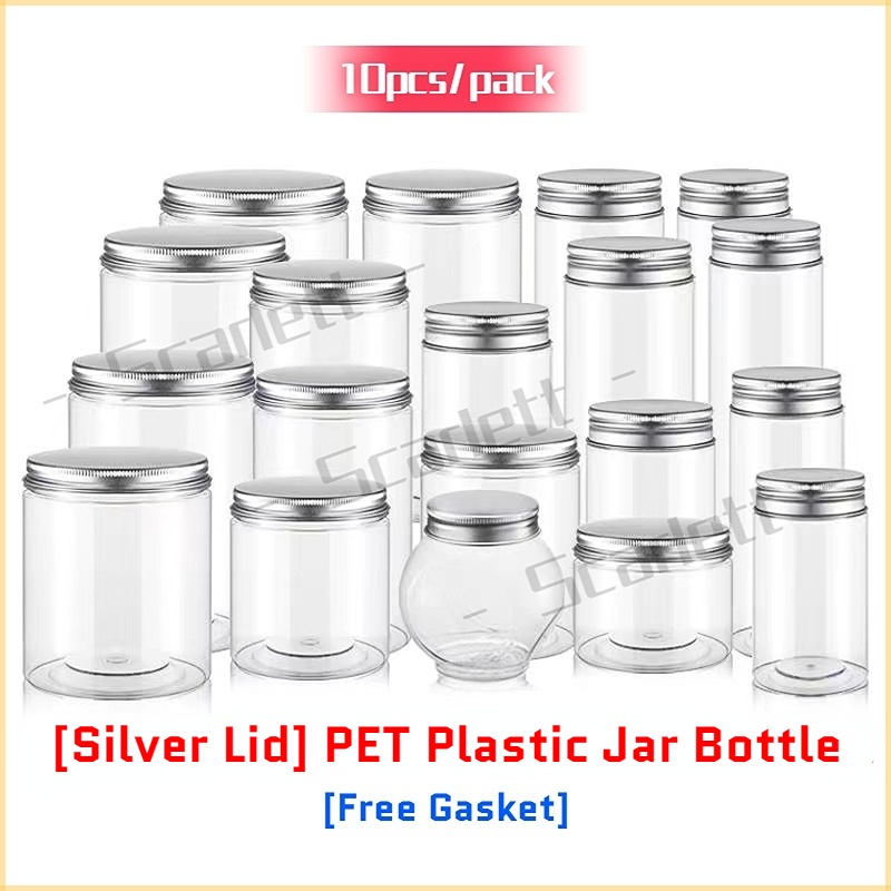 [10pcs/pack] PET Plastic Jar Bottle With Silver Lid / Food Storage