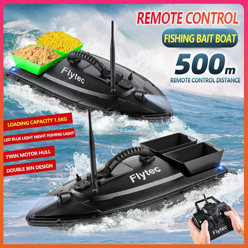 Flytec Fishing Bait Boat 500m Remote Control Bait Boat Dual Motor RC Fish  Finder 1.5KG Loading with LED Light for Fishin