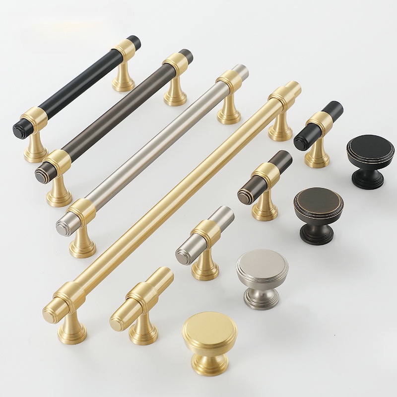 Modern Gold Black Knob Brass Kitchen Cabinet Handles Cupboard Door ...