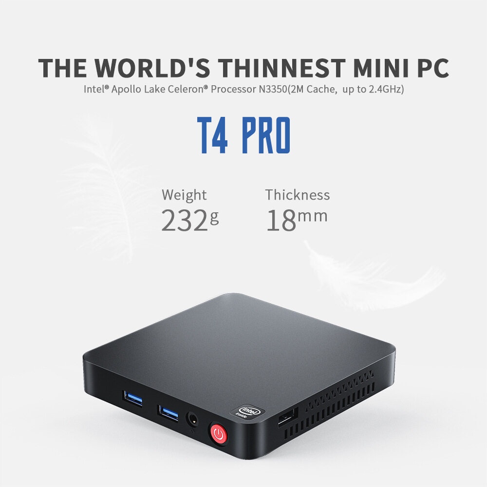 Beelink T4 Pro Mini PC Intel Celeron N3350 2.4GHz Licensed Windows 10 Pro 4GB+64GB 2.4/5.8GHz WiFi BT4.0 4K Desktop Computer
