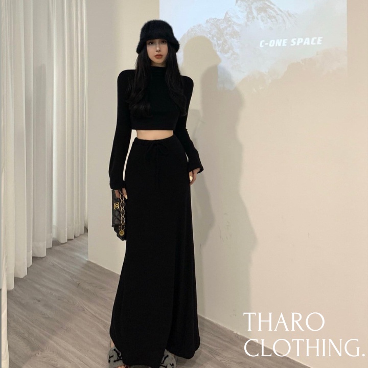 Maxi Flare Skirts Set, Long Sleeve Turtleneck - Tharo Clothing [BOX0003]
