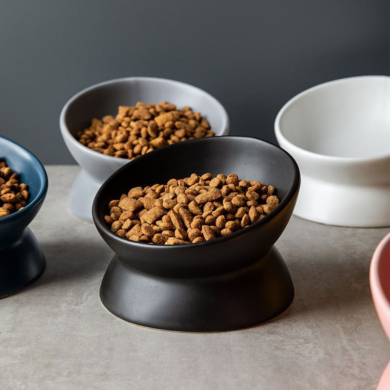 Cat Bowl Ceramic Double Bowl Cat Bowl Oblique AntiTipping Cat Food