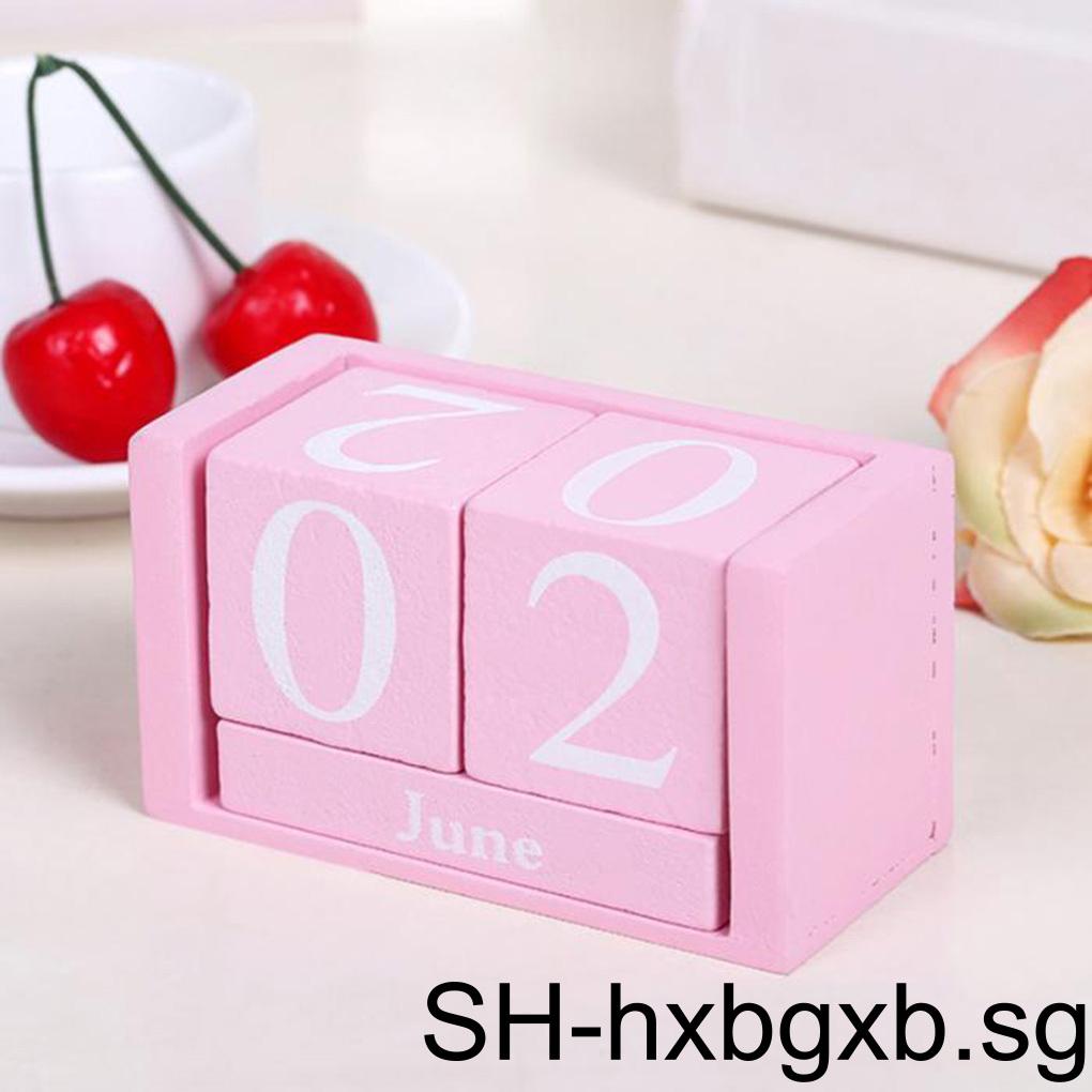 Wooden Cube Block Calendar Home Living Room Bedroom Office Table Decor