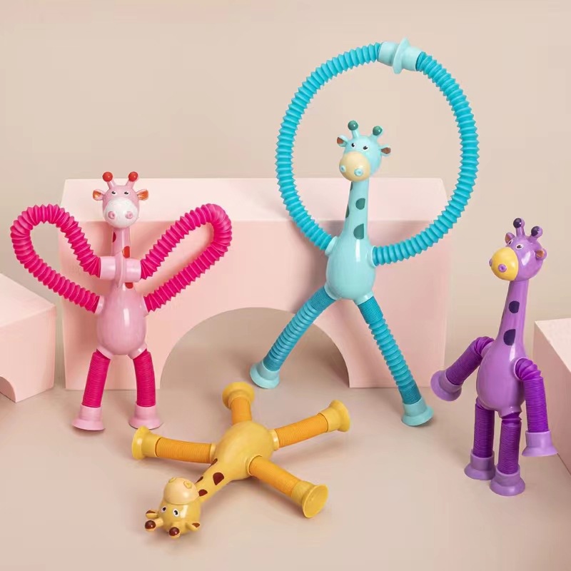 High-Quality Luminous stretching tube Giraffe Toy Children's Educational Toys Retractable Tube Cartoon Suction Cup Stress Relieving toys Parent-Child Interaction Toy