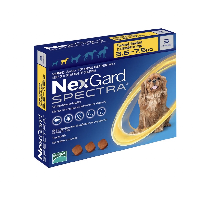 Nexgard Spectra Flea+Dog Worm Medicine Size S (3.51 7.5 kg) ORIGINAL