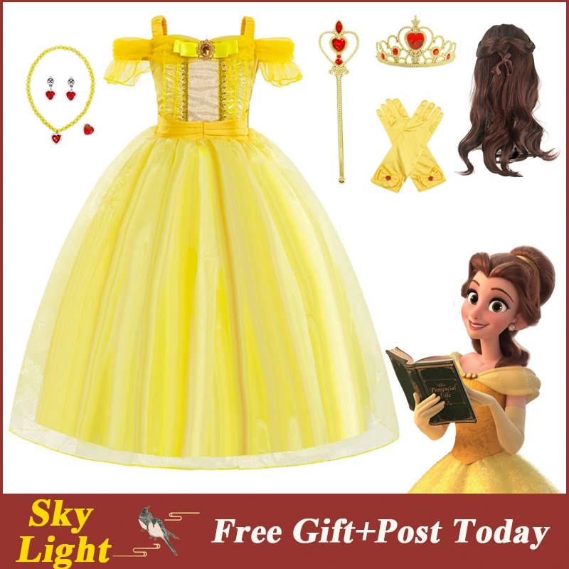 Belle Princess Costume For Girls - Beauty And The Beast Dress With Accessories For Halloween & Parties