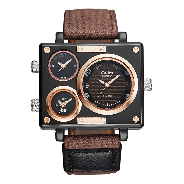 Oulm Men s Top Brand Watches Men Fashion Square Big Face 3 Time Zone Casual Quartz Watch Shopee Singapore