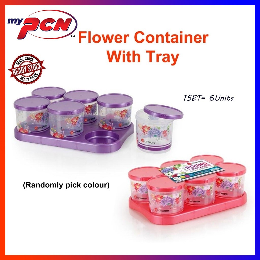 PCN Elian (670ml) Flower Design Raya Stackable Canister Serving Tray ...