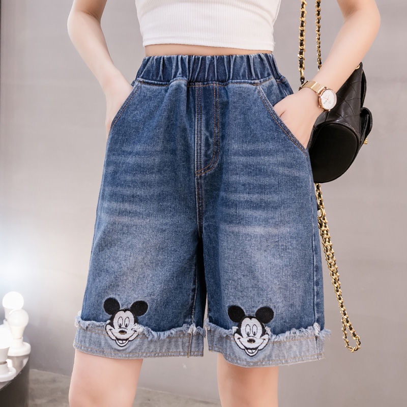 Women's denim shorts 2023 summer fivepoint pants wideleg loose tight