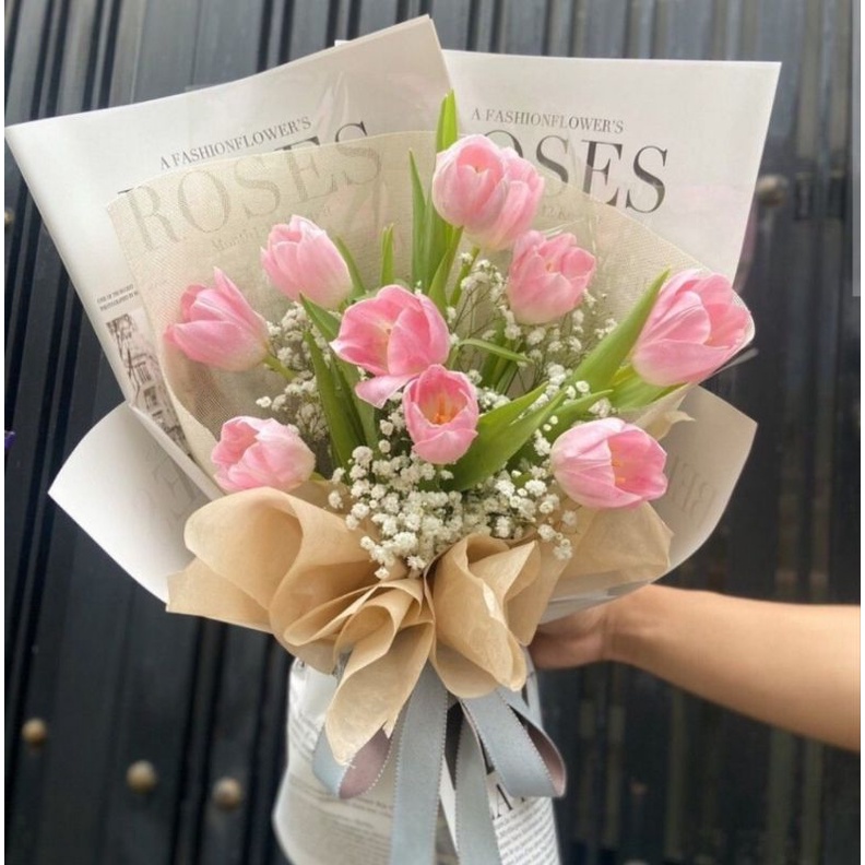 [FLOWER GIFT] Fresh Tulip with Baby Breath Bouquet Shopee Singapore