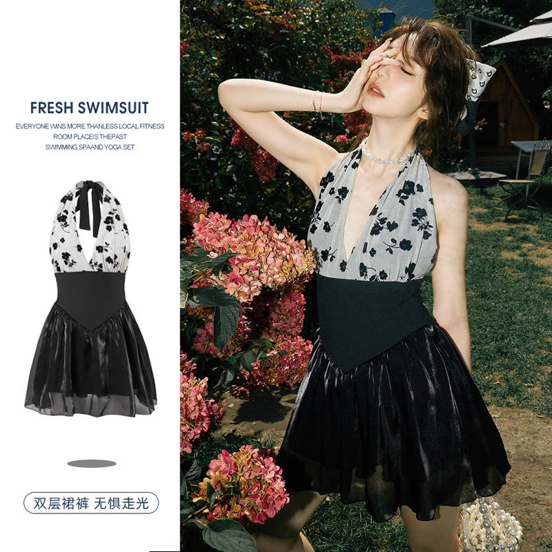 HighEnd Vintage Swimsuit Women Cover Belly OnePiece Halter Sexy High