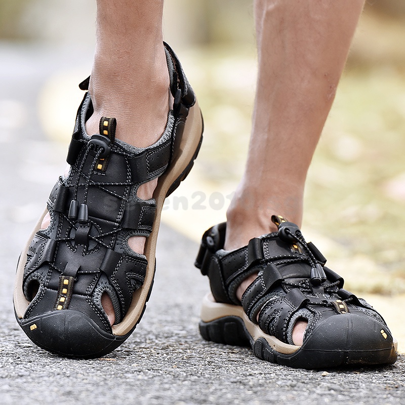 New Men Shoes Sandals Breathable Leather Sandals Slippers Dual use