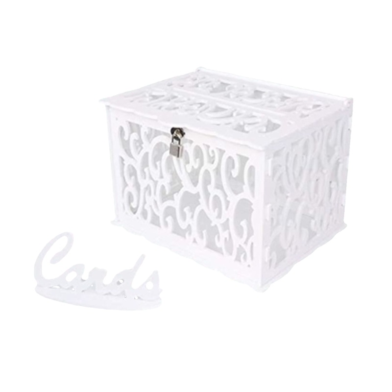 1pc, White Wedding Card Box With Lock, PVC Gift Card Box For Wedding  Decorations For Reception, Gift Card Money Box For Wedding Party Reception