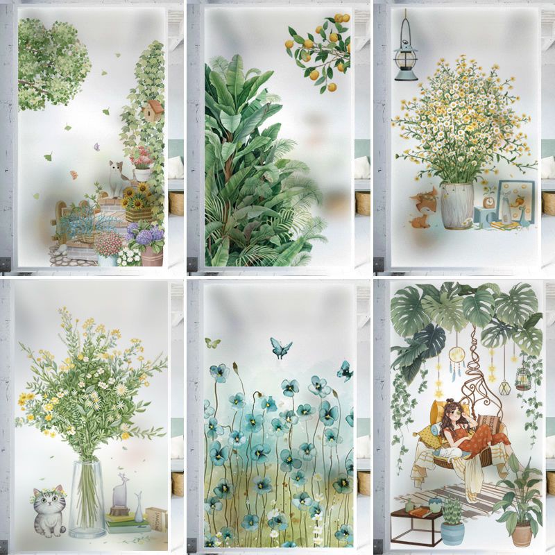 Glue-Free Static Glass Film Sticker Bathroom Bathroom Window Flower ...