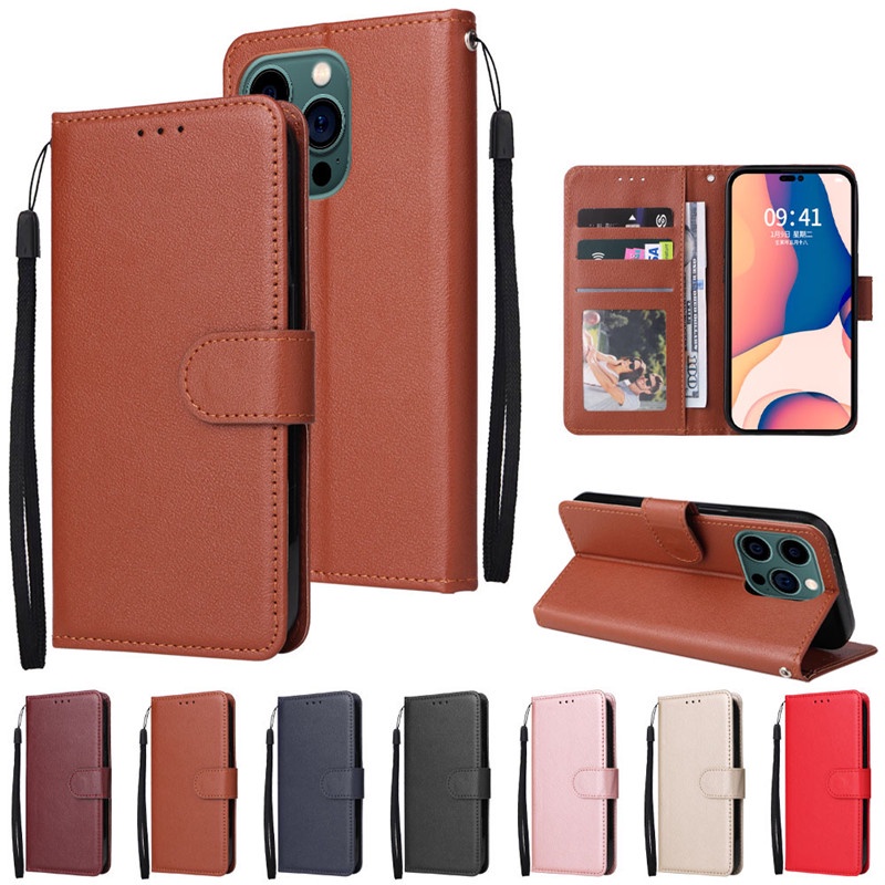 for iPhone 14 Plus 13 12 Pro Max 13 Mini Luxury Black Flip Stand Phone Leather Wallet Cover Case Casing with Card Holder