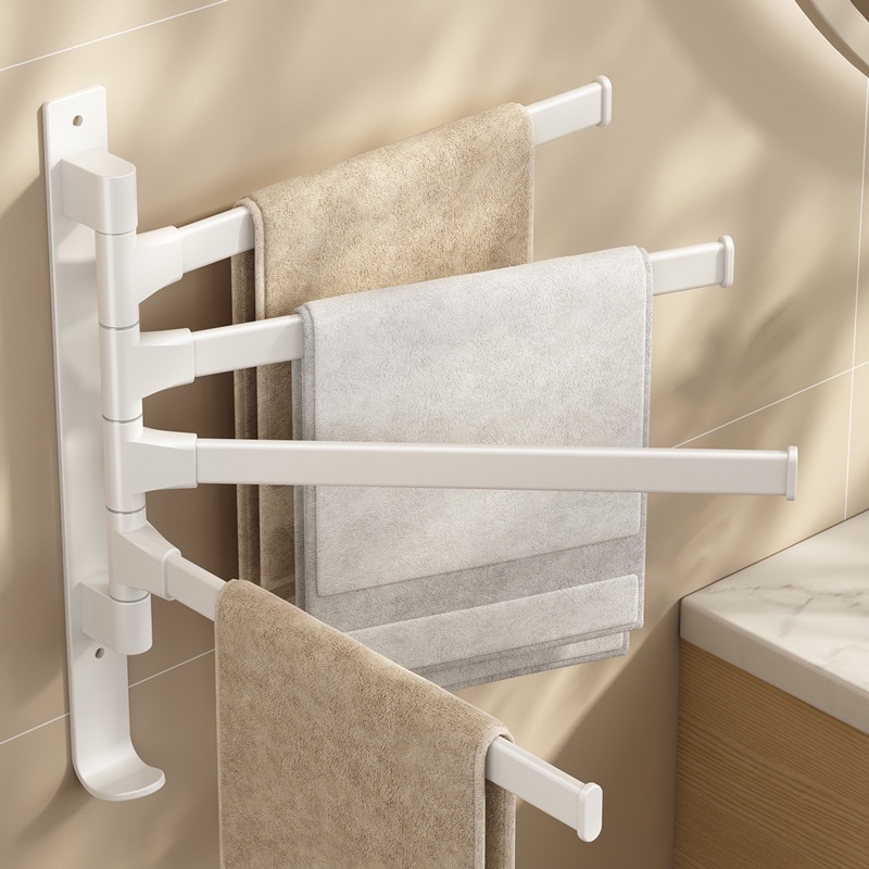 White Rotating Towel Rack, Toilet PerforationFree Space Aluminum